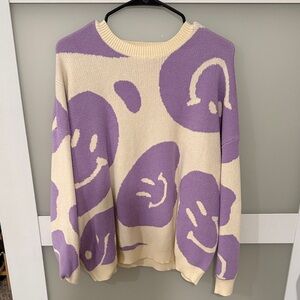 Purple and Cream smiley face Sweater